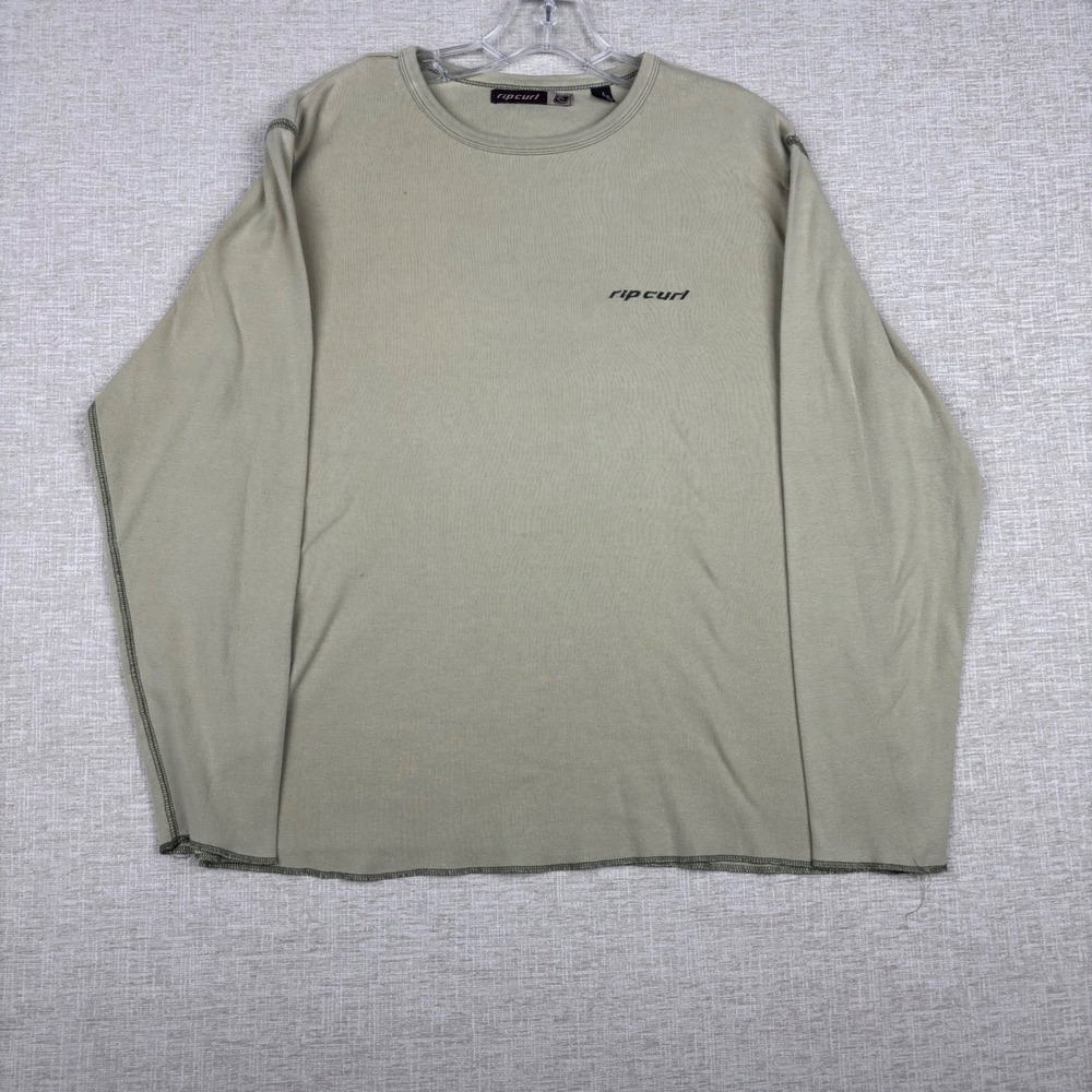 Rip Curl Mens Long Sleeve T-Shirt Tan Khaki Embroidered Logo Y2K Surf Medium